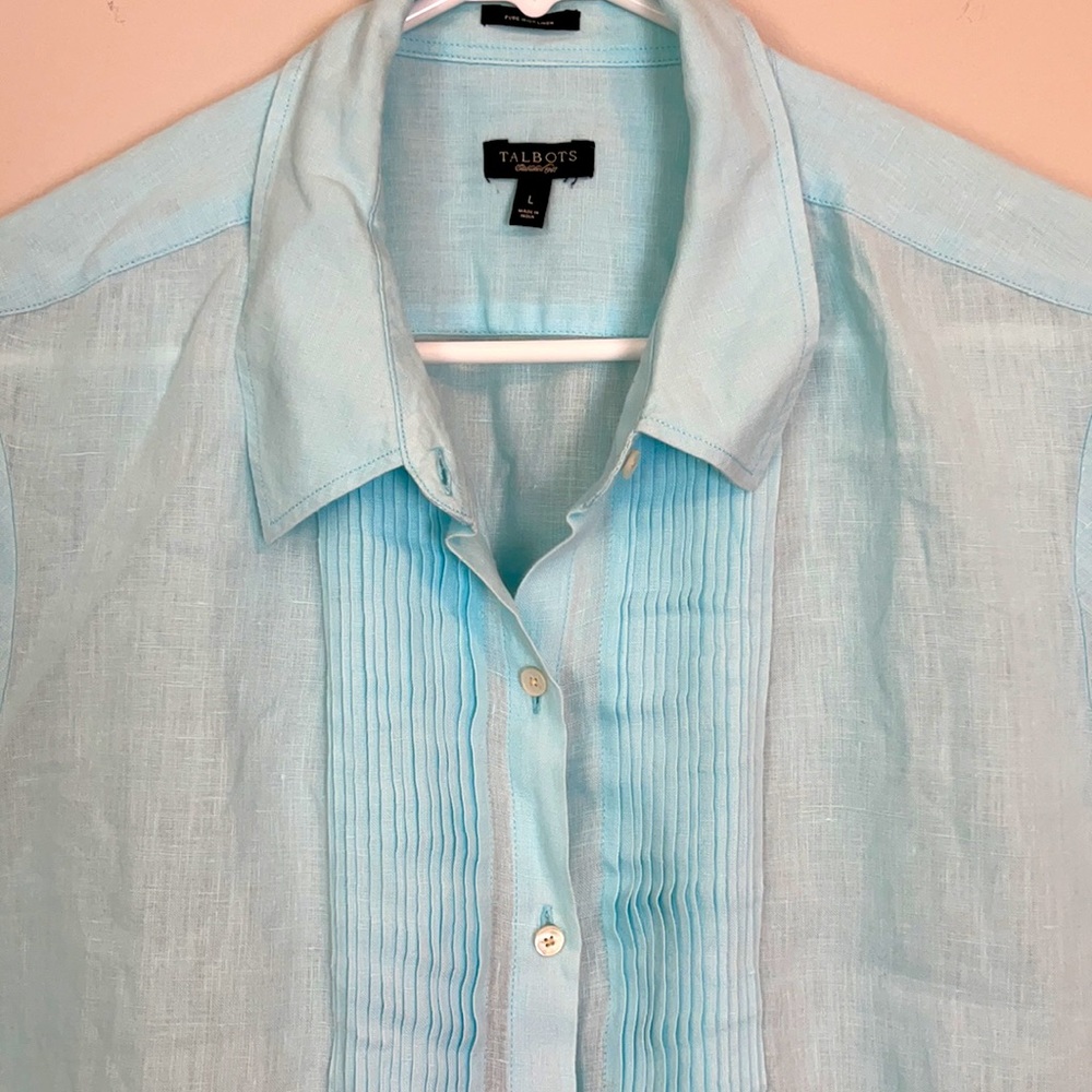 Talbots Light Blue Short Sleeve Blouse - Picture 7 of 7